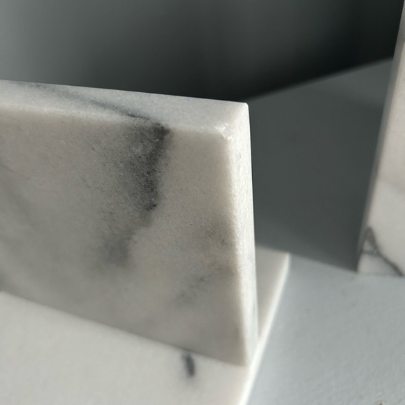 CB2 White and Gray Marble Bookends - Picture 4 of 4